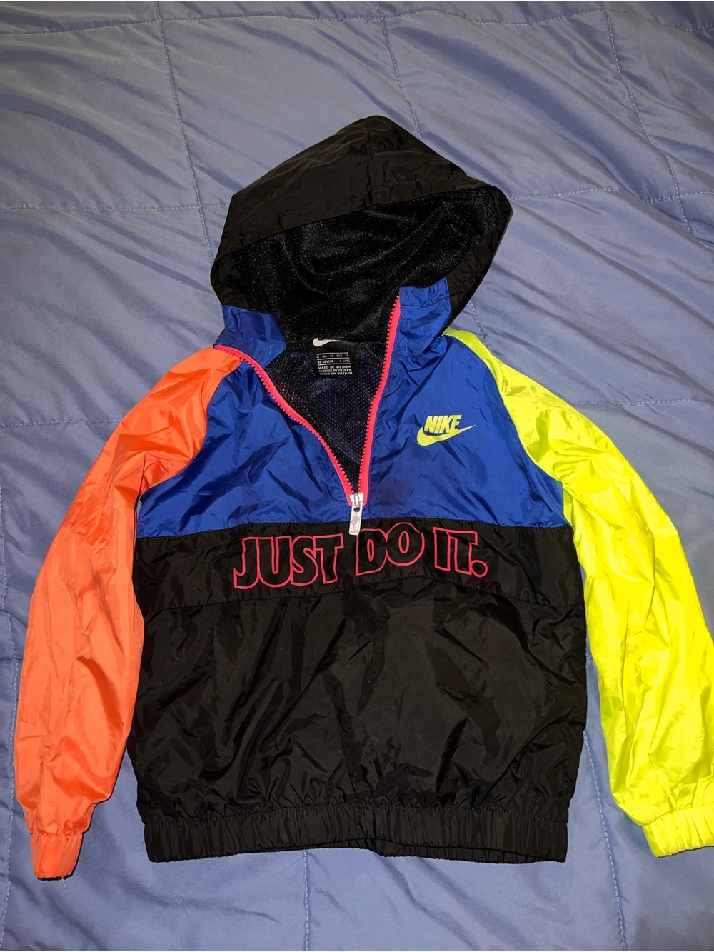 Nike Kids Colorblock Hooded Anorak Jacket - Black, Blue, Neon Yellow, Orange